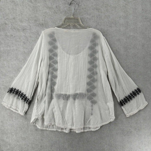 Denim & Supply Ralph Lauren Women Top LARGE Ivory Blouse Peasant Boho Embroidery - Picture 2 of 14